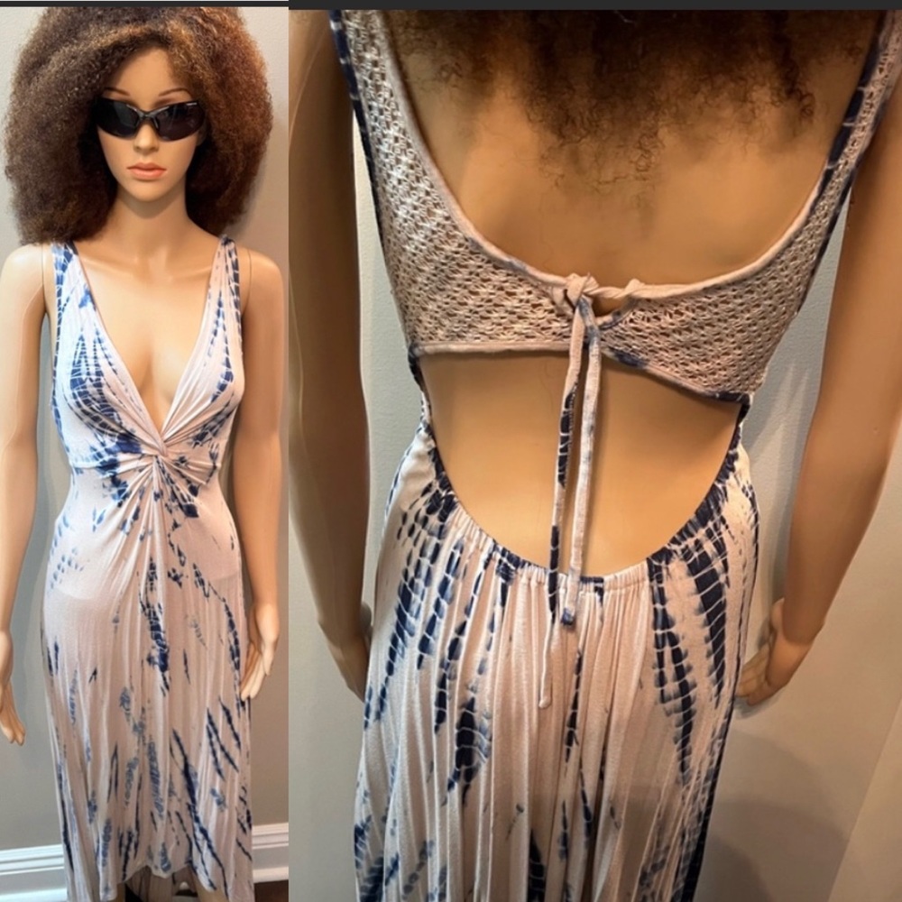 Miss Me Blue/Cream Tie-Dyed Floorlength Maxi Dress SizeM/L
